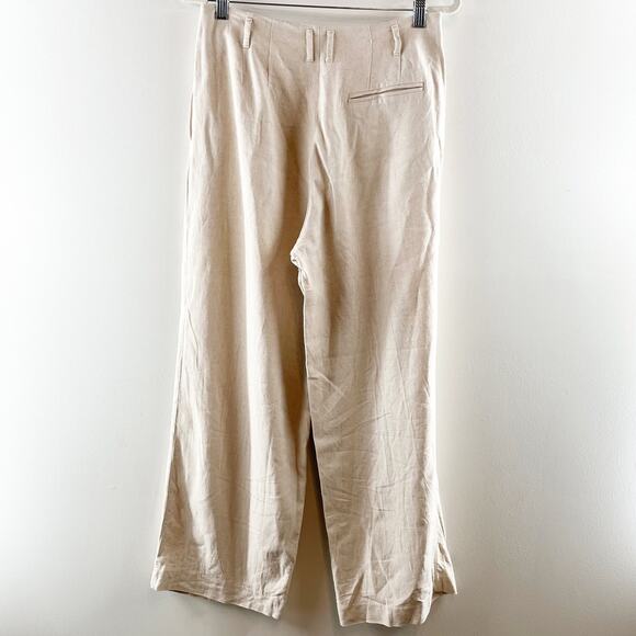 H&M High Rise Pleated Front Linen Wide Leg Ankle Pants Cream 8 - Picture 5 of 11